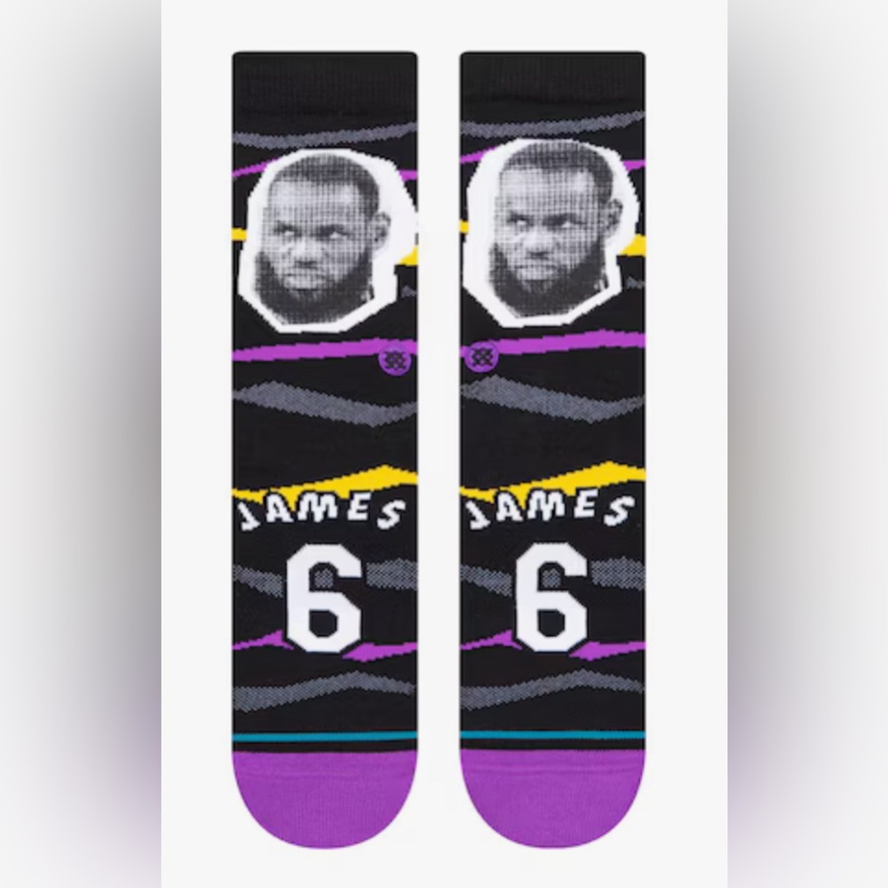 Stance NBA LA Lakers Faxed Lebron James Crew Socks size Large NWT